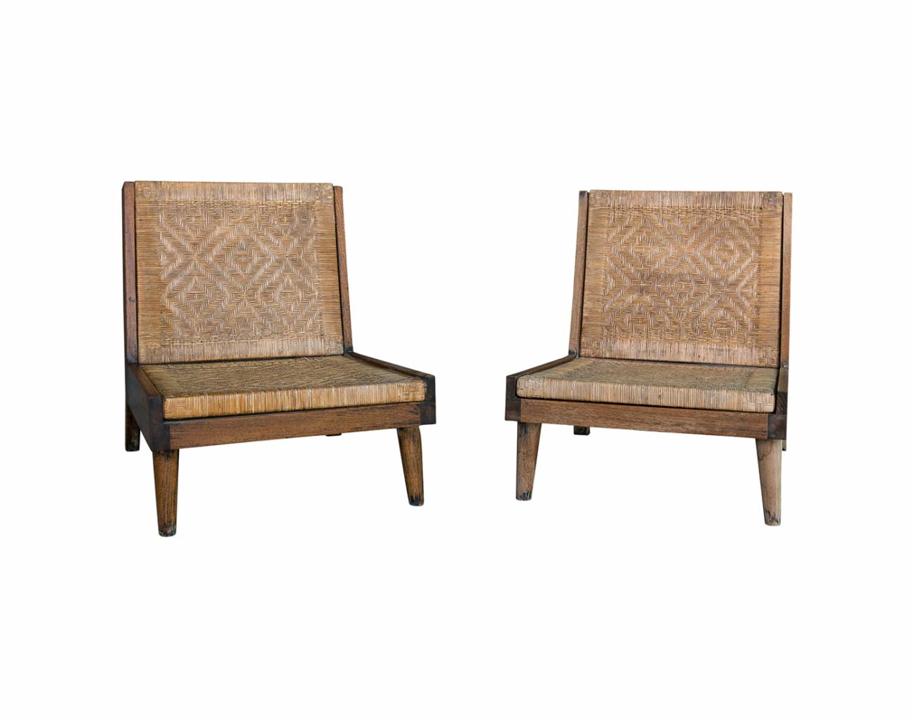 Burmese Rattan & Teak Low Chairs