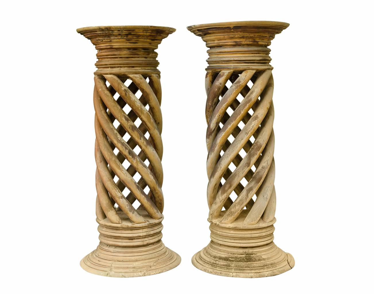 Burmese Large Teak Spiral pedestals