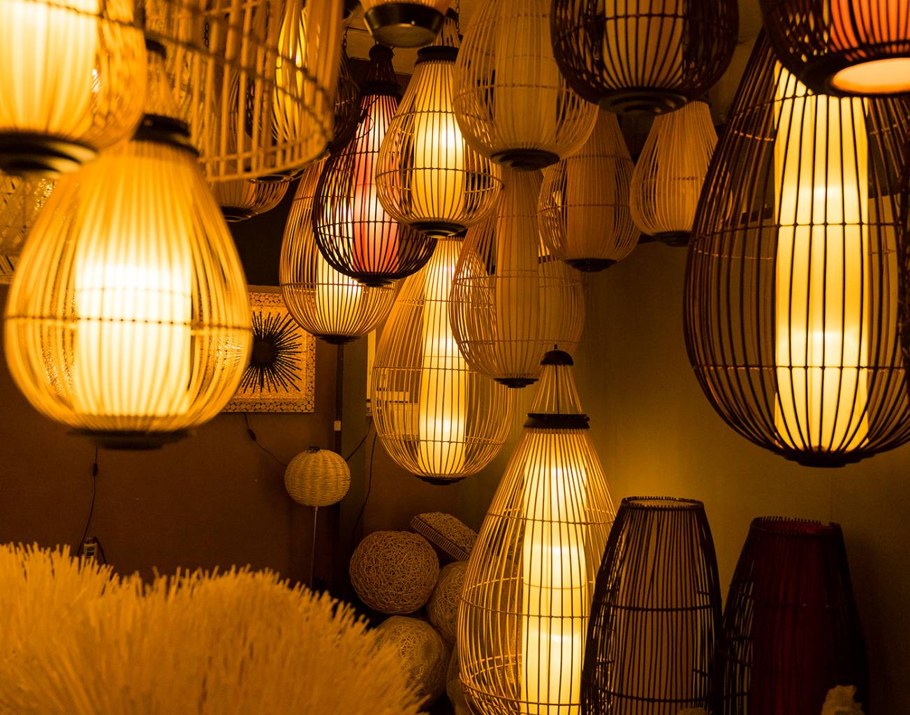 Bamboo Tear Floor and Ceiling Lights