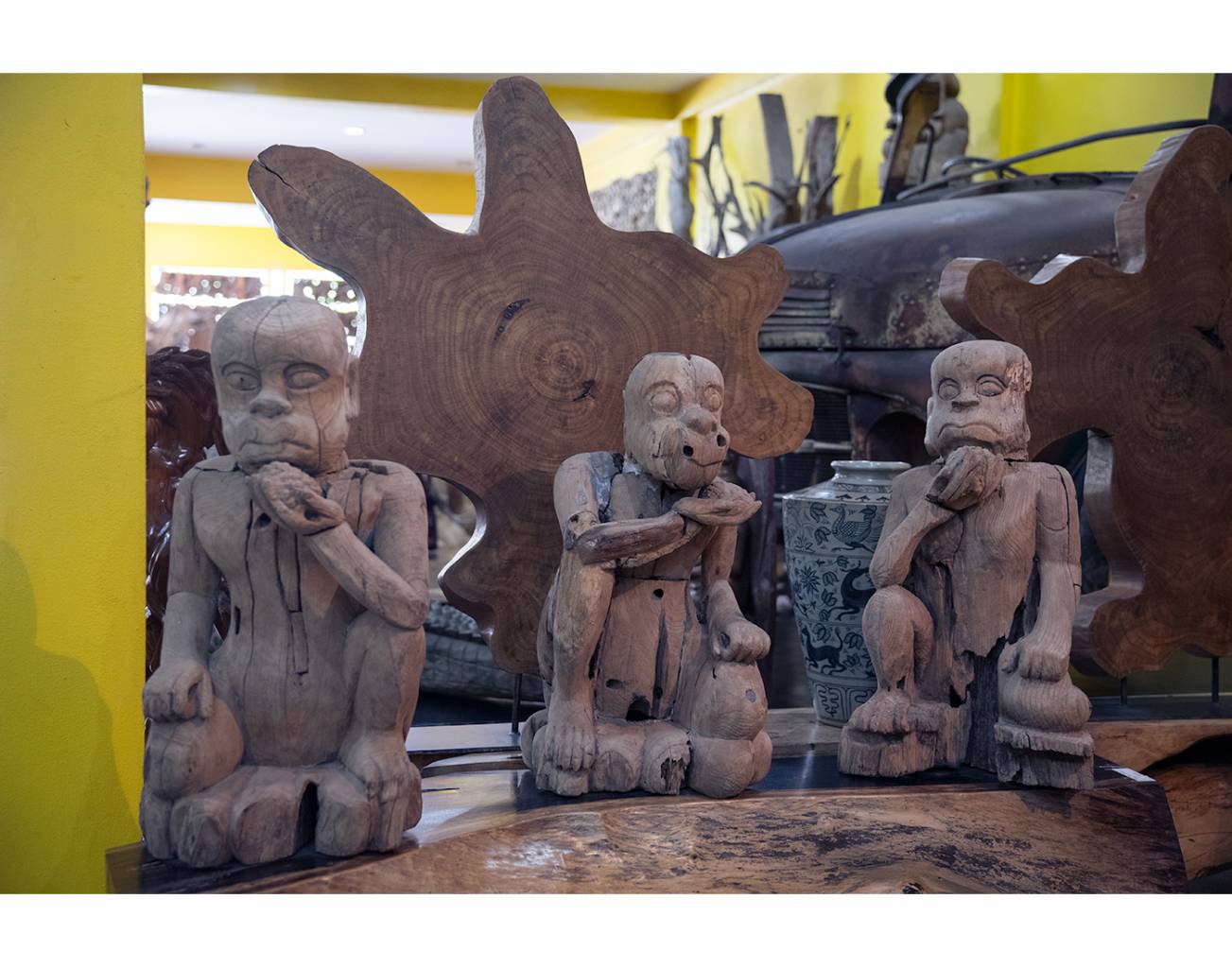 Three Carved Teak Figures