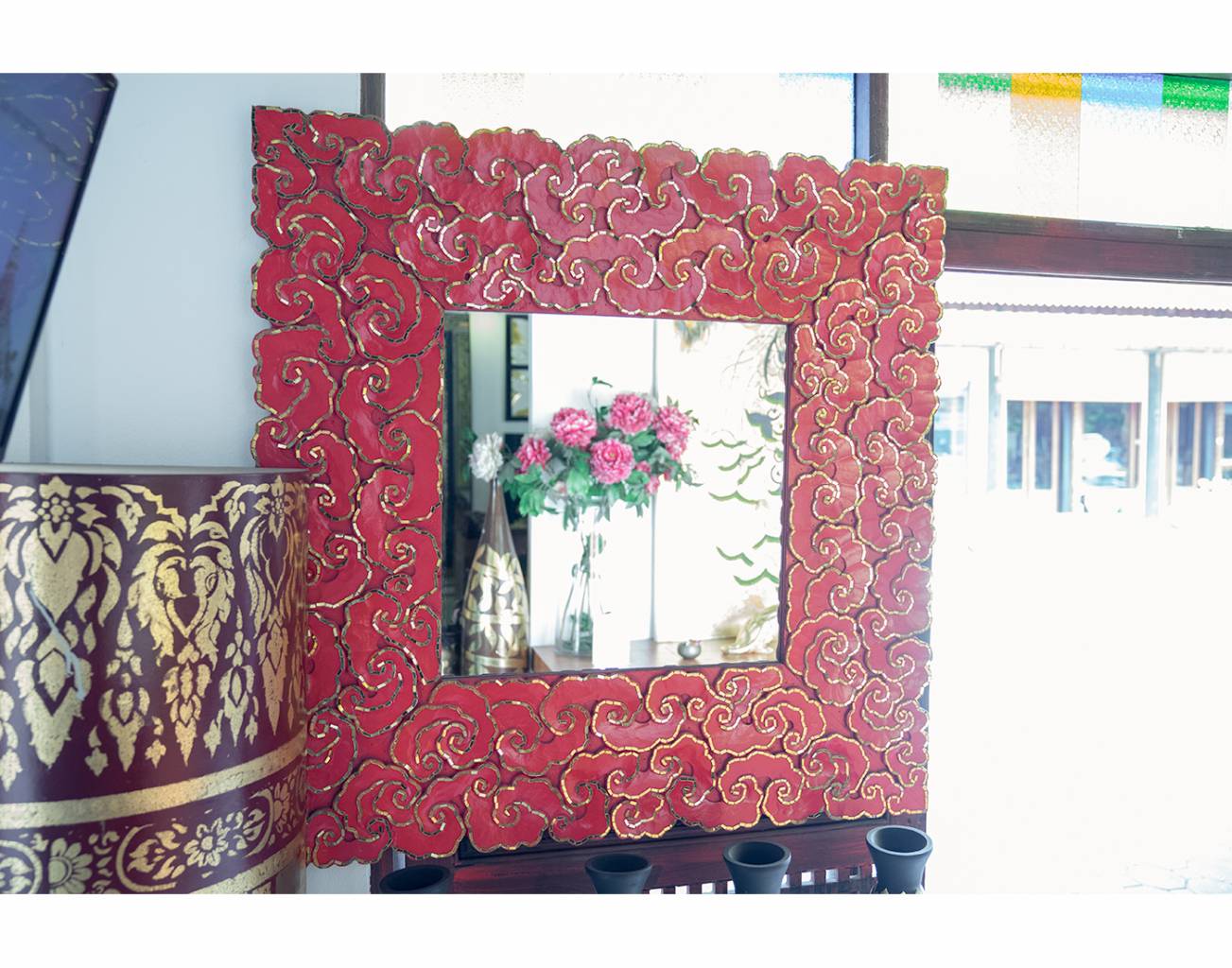 Thai Design Red Frame Mirror