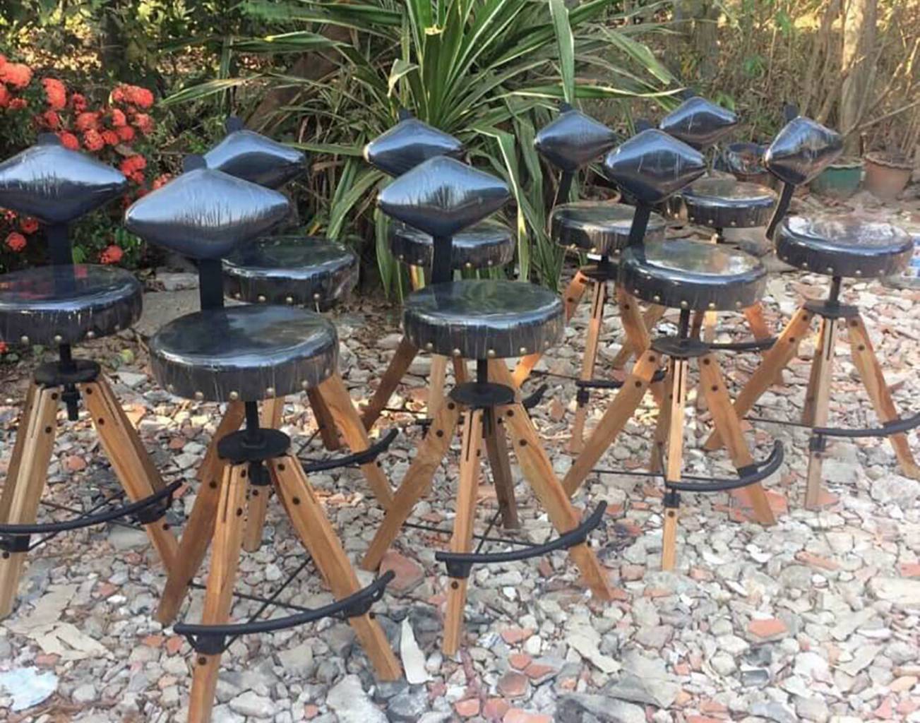 Swivel Bar Stools Teak & Iron