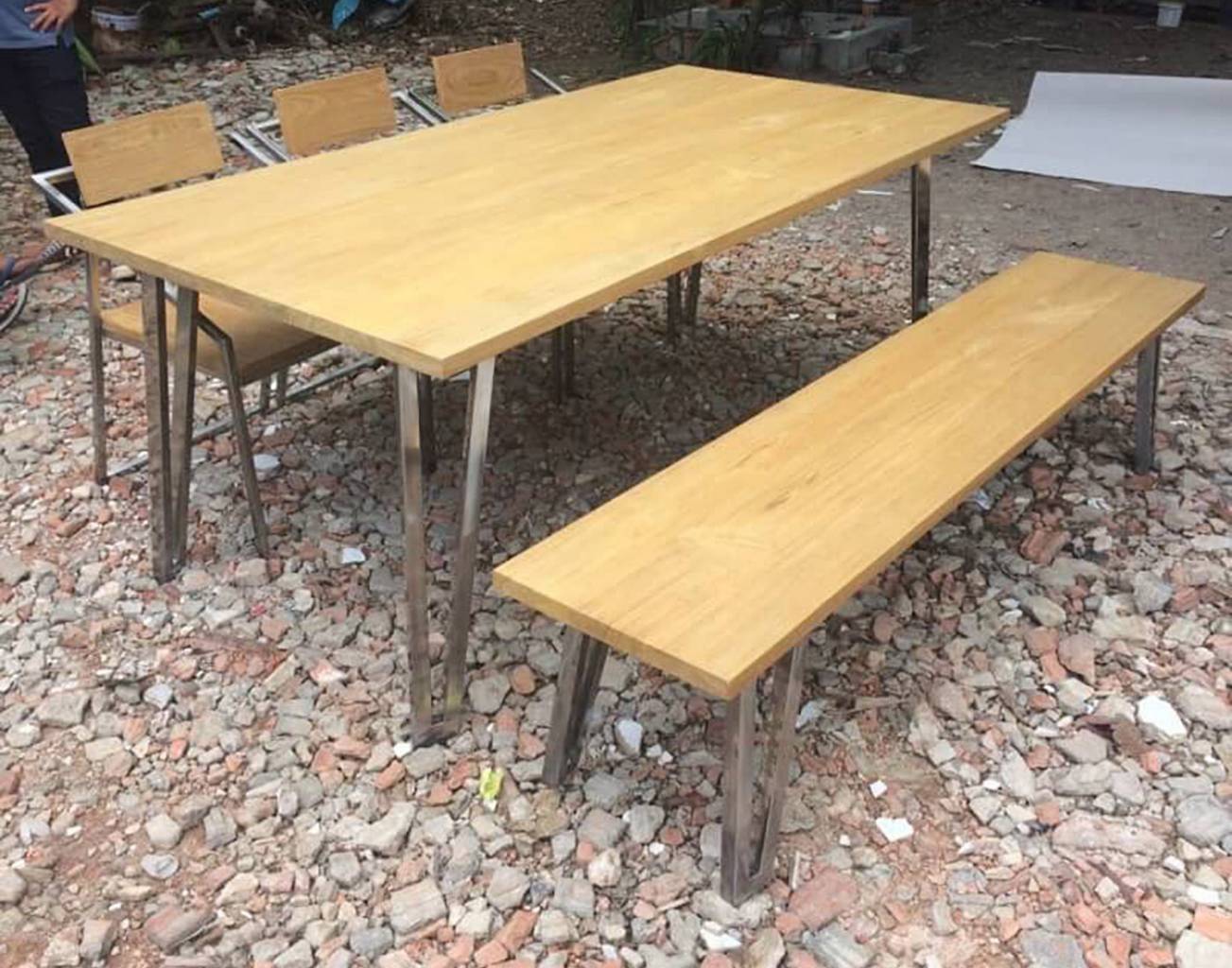 Contemporary Teak Table & Bench