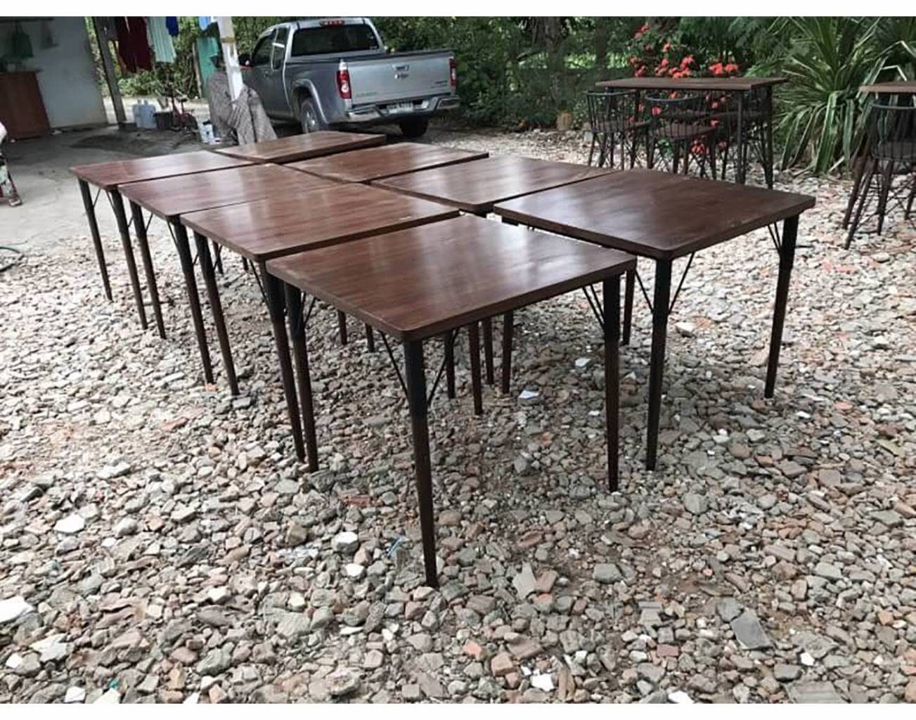 Teak and Iron Square Tables