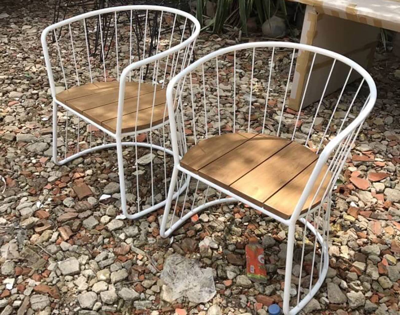 Painted Iron & Teak Chairs