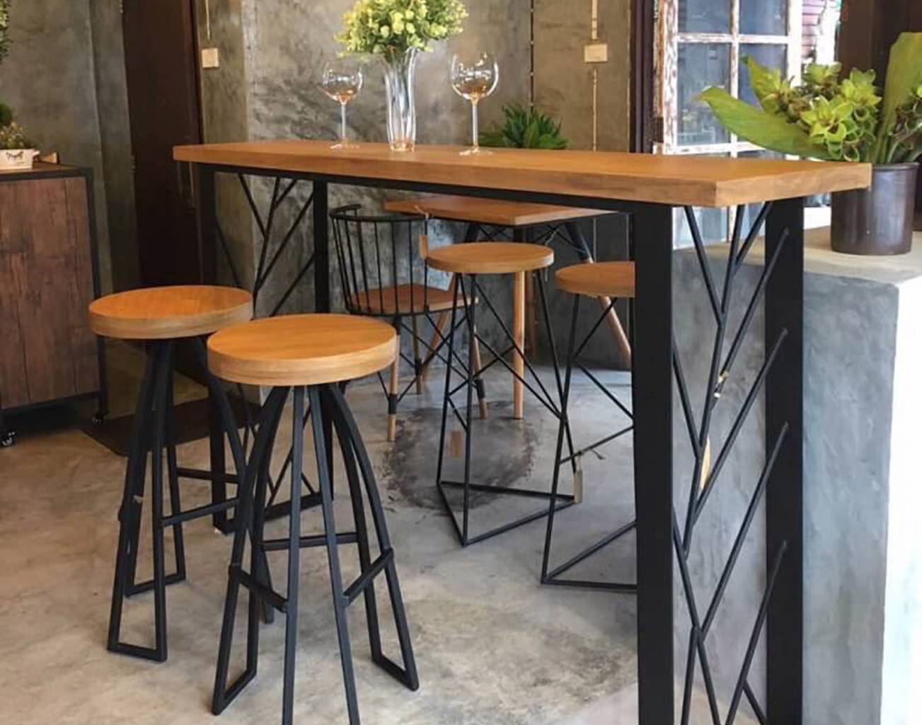 Iron & Teak Console and Stools